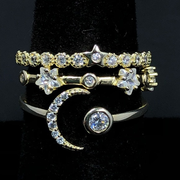 Isabella M 14KGP 925 Sterling Silver Stackable Rings with Sparkling CZ’s - Picture 3 of 12